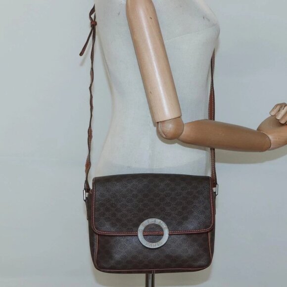 CELINE Macadam Canvas Shoulder Bag PVC Leather Brown - Picture 15 of 16